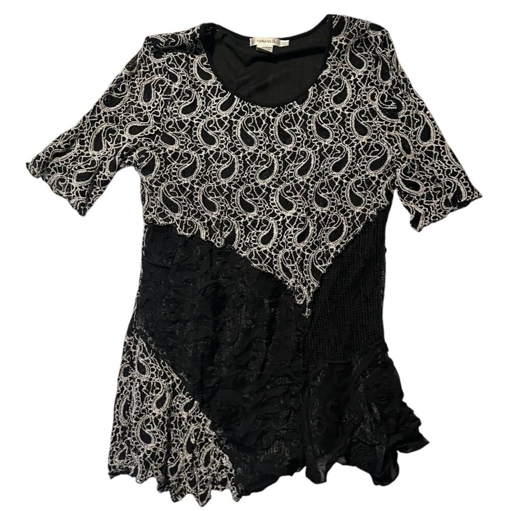 Y2K Feratelli Women's M Blouse Crochet Boho Whimsigoth Fairy Patchwork Lagenlook